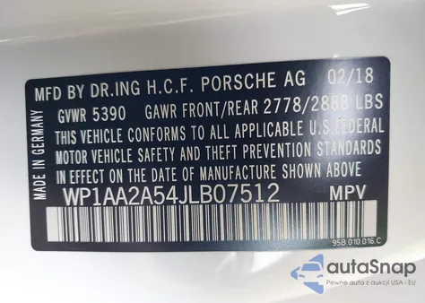 2018 Porsche Macan из США, поврежденный, VIN WP1AA2A54JLB07512